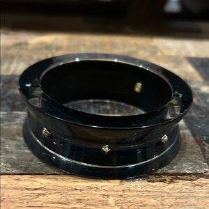 Alexis Bittar black & clear lucite gold studded Origami bangle preloved